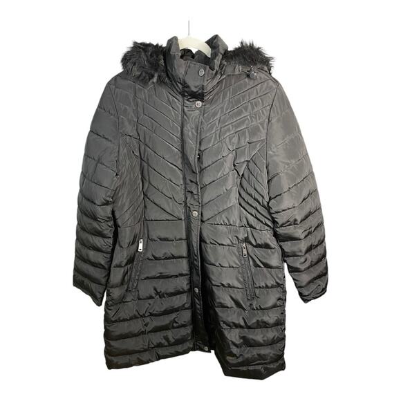 Kenneth Cole Full Length Parka Faux Fur Hooded Jacket in Black ‎ Size XL NWT - Picture 2 of 12